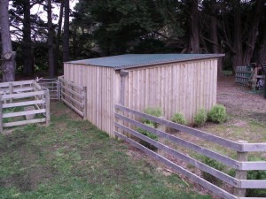 Farm implement shed.